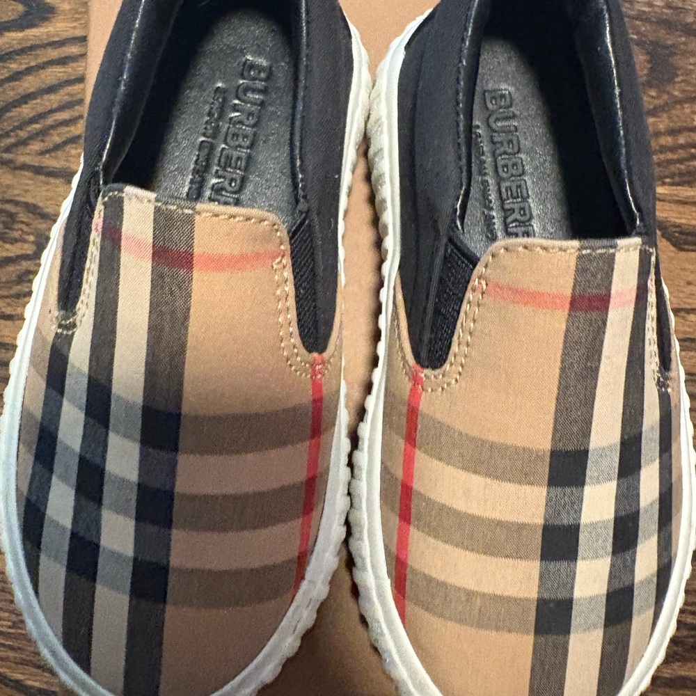 Burberry Kids Checkered Slip-On Sneakers - Black and Tan